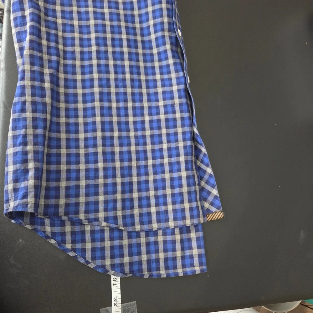 BILLY REID Mens Blue Plaid Check Casual Button Down Long Sleeve Shirt Size Large